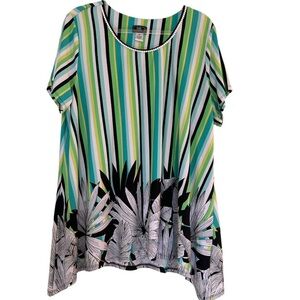 Lark Lane Striped Green and Black Tunic Leaf Pattern Women’s 2X Asymmetrical